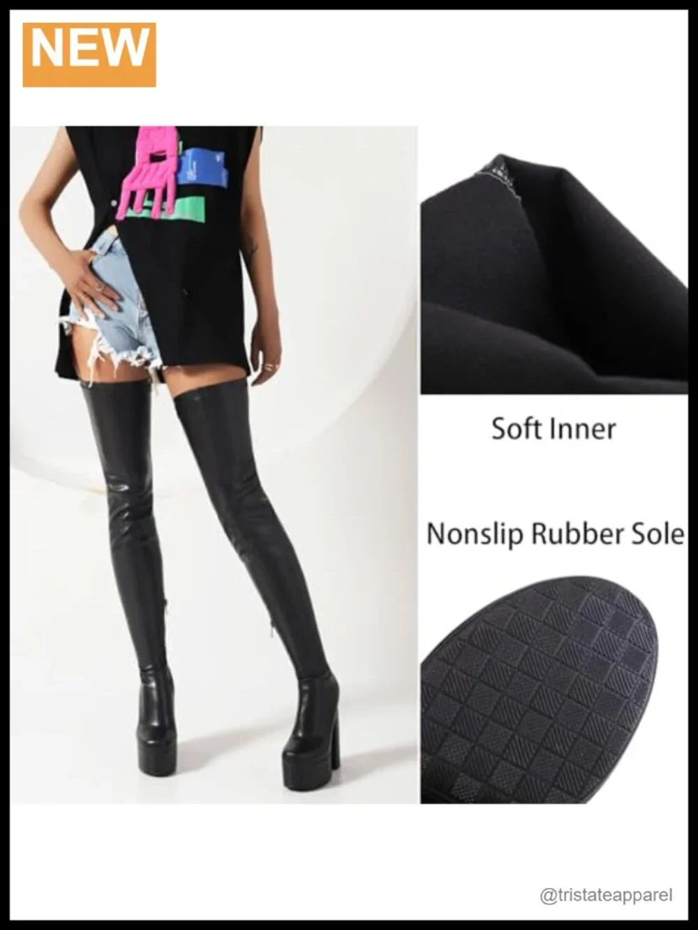 Over-the-Knee Thigh High Block Heel Boots Faux Leather 14cm